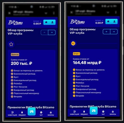 VIP клуб в Bitzamo Casino